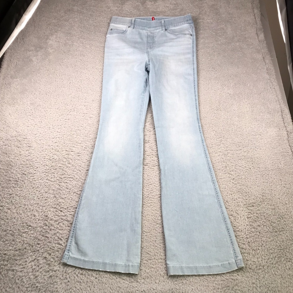 Spanx Jeans Womens M (30x34) Pull On High Rise Flared Stretch Light Wash Denim